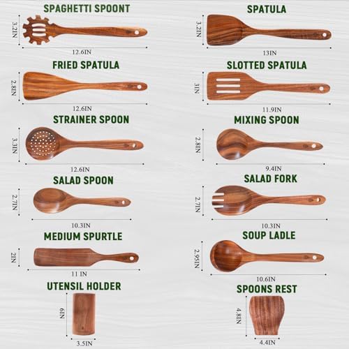 12-Piece Teak Wooden Utensil Set