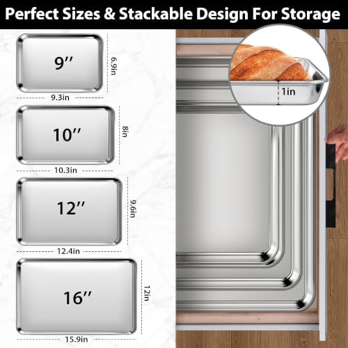 Stainless Steel Baking Sheet Set of 4, Heavy Duty Non-Stick Cookie
