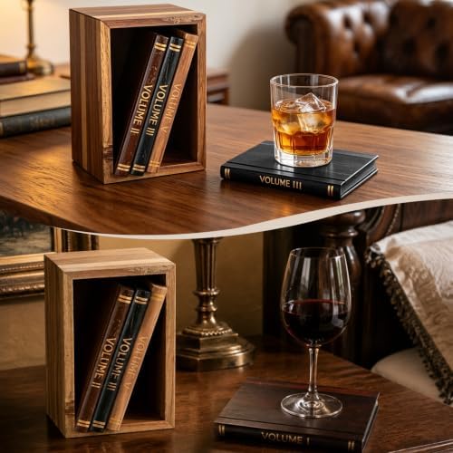 Book Coasters Set of 6 | Wood Coasters - Book-Style Decorative Wooden