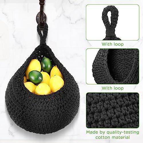 Dandat 3 Pcs Large Hanging Fruit Baskets for Kitchen Teardrop Hanging