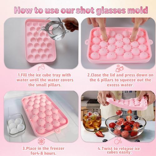 Small Ice Ball Mold, 2Pack Ice Cube Tray with Lid, 25 Cavities Round