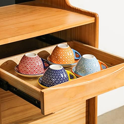 KitchenTour Espresso Cups and Saucers set, 6-pack,7oz - Cappuccino
