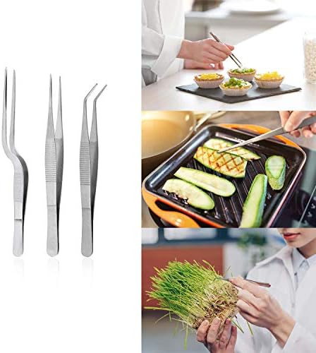 Cridoz 6 Pcs Stainless Steel Kitchen Cooking Tweezers Precision Tongs