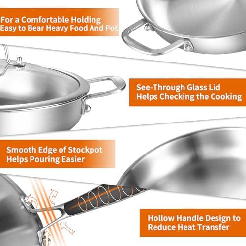 DELARLO Tri-Ply Stainless Steel Pan with Lid 12inch