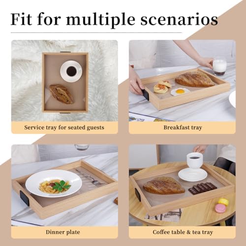 YWMSGM Leather Surface Wood Service Tray with Metal Handle, Decorative