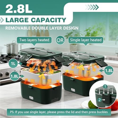 Electric Lunch Box for Adults, 2.8L Double Layer Heated LunchBox