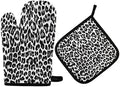 Oven Mitts Quilted Cotton Lining Grey Leopard Print Potholders BBQ