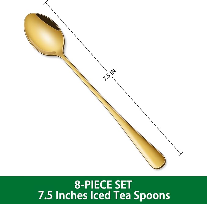 7.5 Inch Gold Iced Tea Spoons, Long Handle Stirring Spoon - Image 3