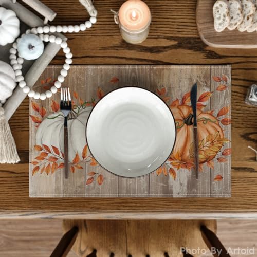 Artoid Mode Dot Pumpkins Leaves Fall Placemats Set of 4-12 x 18 Inch