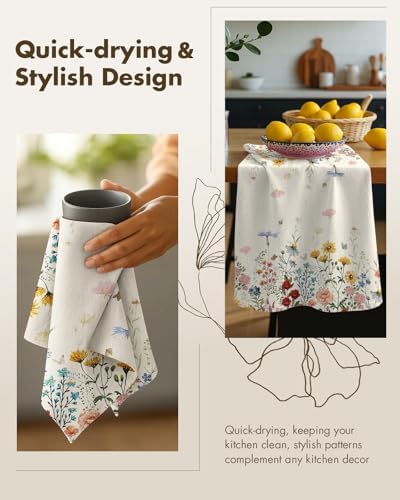 Miss Adola Flour Sack Kitchen Towels Set of 2, Retro Flower