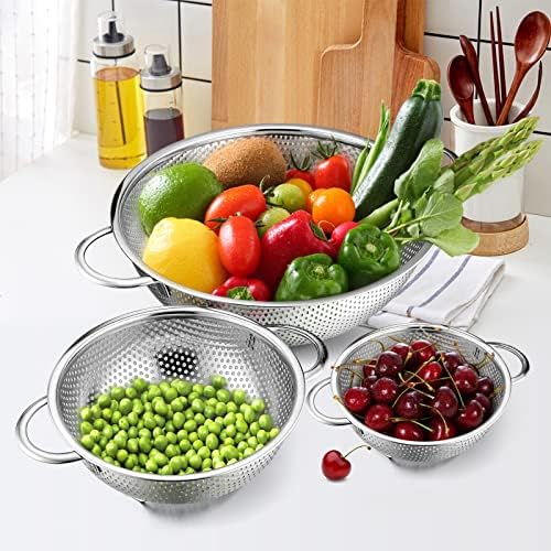 E-far Stainless Steel Colander Set of 3 (1-3-5Quart), Micro-Perforated