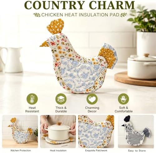 Handmade Hen Shaped Oven Mitt and Pot Holder Set