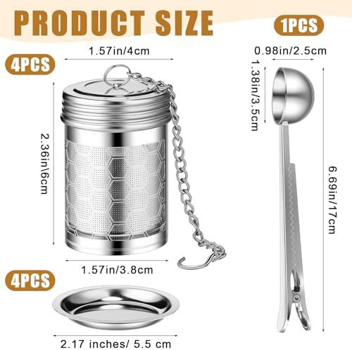 Umigy 4 Pcs Tea Infuser for Loose Tea Set Stainless Steel, Silver