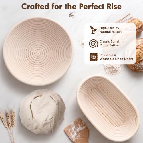 Sourdough Starter Kit, Rattan Banneton Baskets