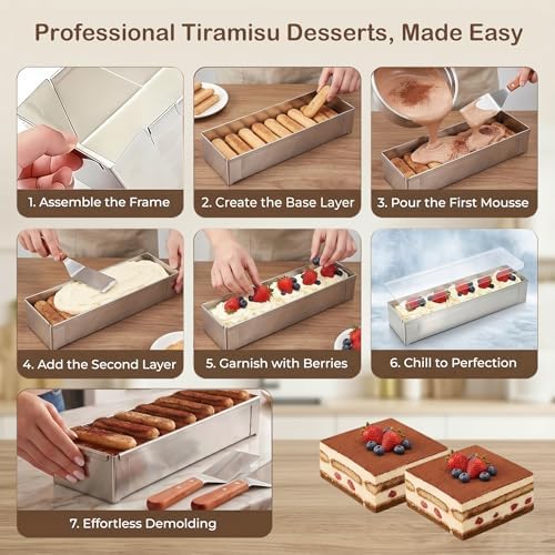 2 Pcs Tiramisu Pan Stainless Steel Rectangle Cake Pan Set with Acrylic