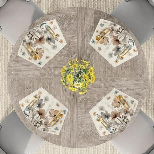 Artoid Mode Brown Poppy Floral Round Table Wedge Placemats Set of 4