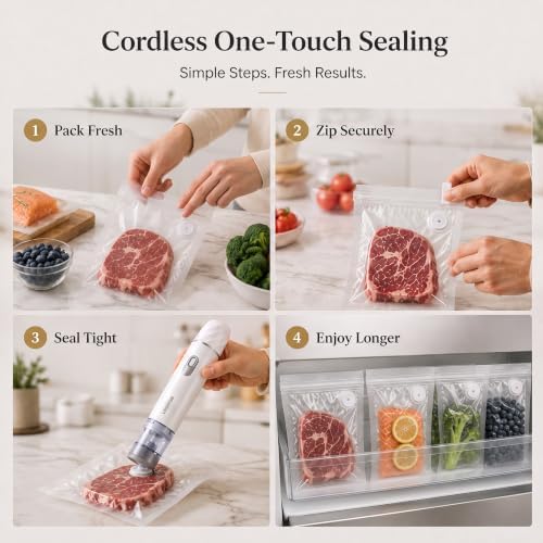 Compact Handheld Vacuum Sealer, 30 Reusable Vacuum Bags, 70kPa