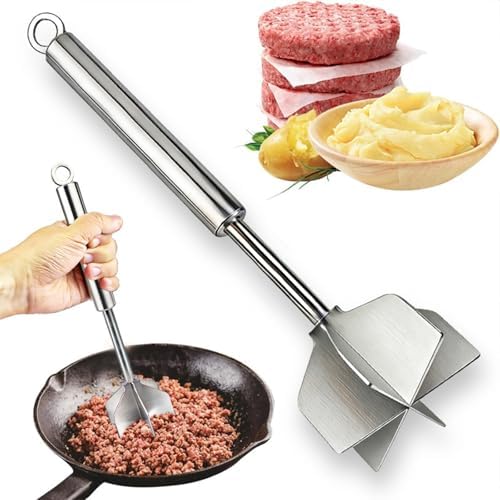 Meat Masher, 304 Stainless Steel 6 Blade Ground Beef Chopper Tool