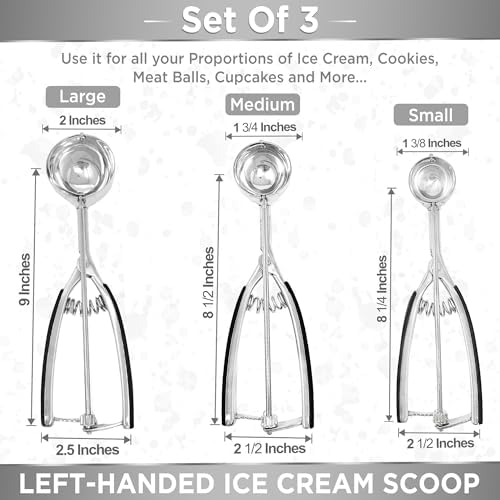 Lefty’s Left handed Ice Cream Scoop Set of 3 - #20, 40, 60 Portion