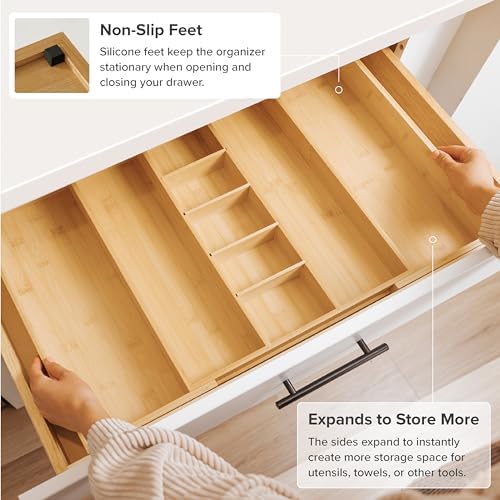 KitchenEdge Utensil & Junk Drawer Organizer, 16-28 in, Bamboo