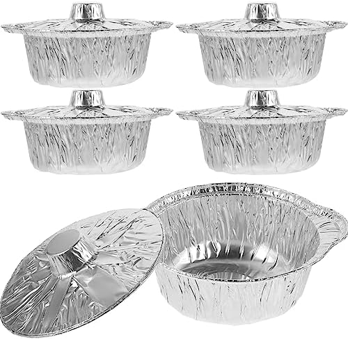 BESPORTBLE 5 Sets Disposable Aluminum Pot with Lid Round Foil Pans