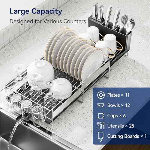Expandable Stainless Steel Dish Drying Rack, Black
