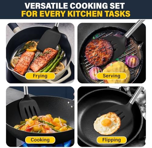 Silicone Spatula Set, Heat Resistant Fish Spatula, Solid & Slotted