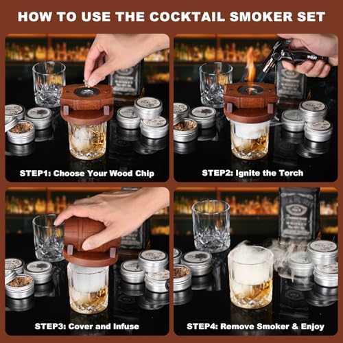 Whiskey Smoker Kit with Torch - No Butane, 6 Flavors Wood Chips, 2