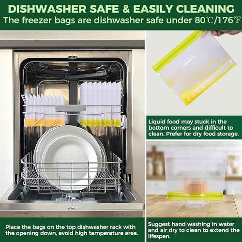 SPLF 10 Pack Stand-Up Reusable Quart Freezer Bags Dishwasher Safe