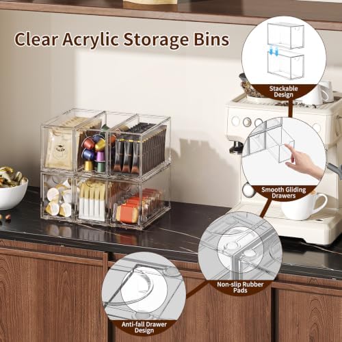 6 Pack Clear Stackable Tea Bag Organizer, Acrylic Drawer Teabag Holder