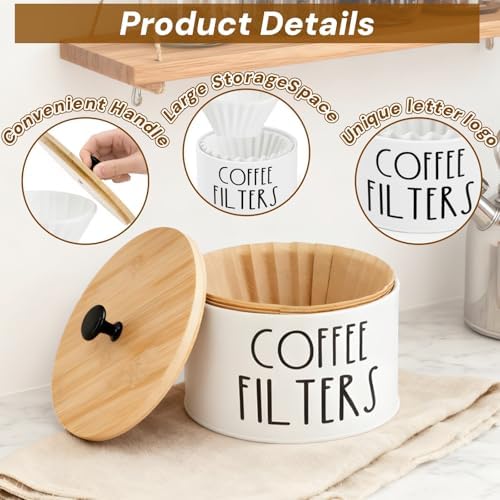 Coffee Filter Holder with Bamboo Lid, Large Capacity