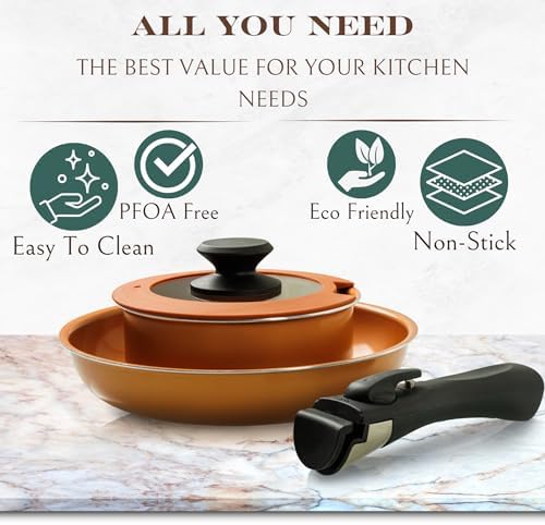 Moss & Stone 7-Piece Nonstick Pots and Pans Set, Removable Handle