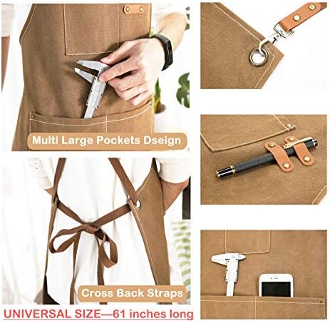 ZOMAO Chef Apron, Cotton Canvas Cross Back Apron with Pockets for