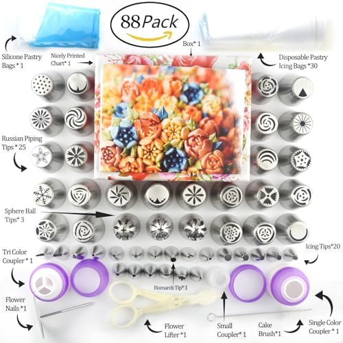 Russian Flower Piping Tips Set, 88-Piece