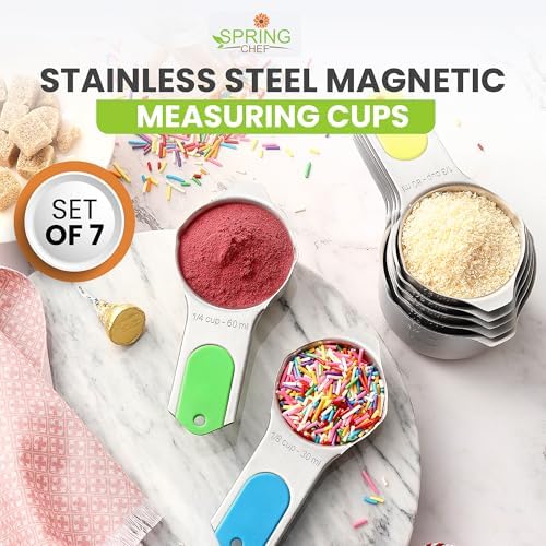 Spring Chef Stainless Steel Magnetic Measuring Cups, Set of 7 & Heavy