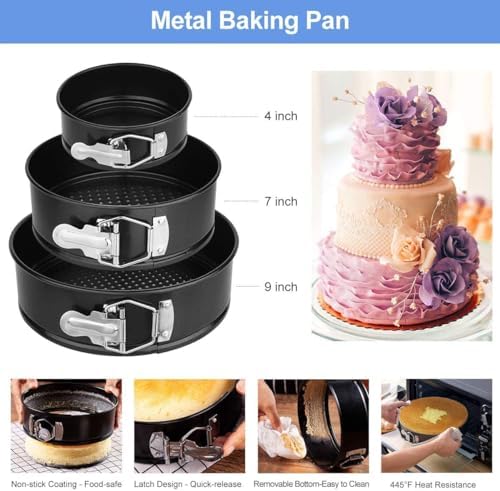 3 Sets (4”/7”/9”) Round Baking Pan Springform Round Set,Stainless