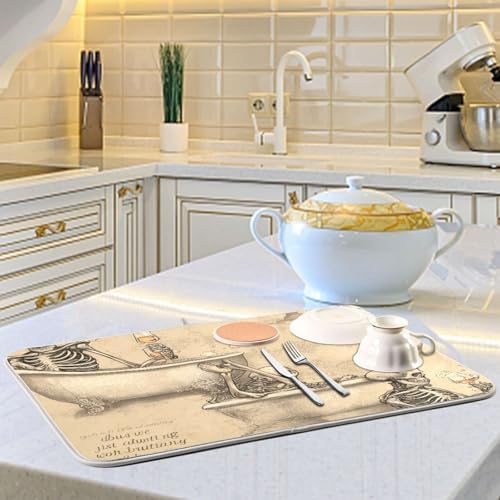 OTVEE Bubbly Bath and Cheers Dish Drying Mat for Kitchen Counter