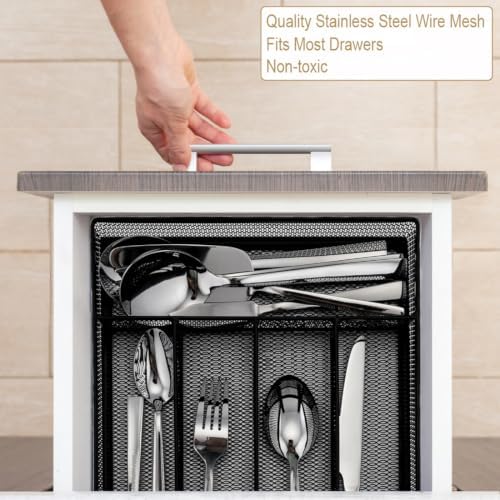 HaWare Utensil Drawer Organizer, 5 Compartment, 12.5 x 9.2 Inch, Black
