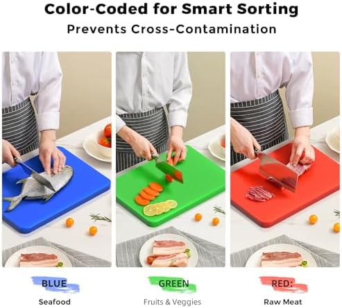 Color Coded Cutting Board Set of 3-18" x 12" x 0.75" Commercial