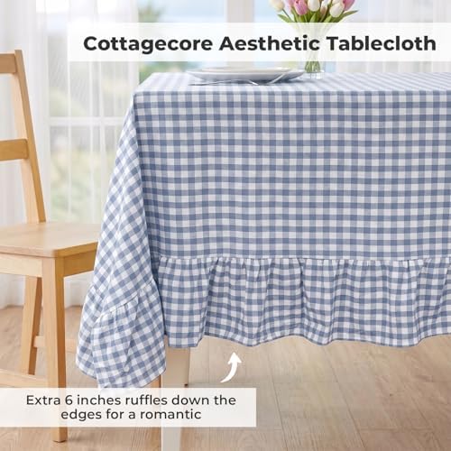 PartyDelight Gingham Ruffled Tablecloth Blue/White Plaid Checkered