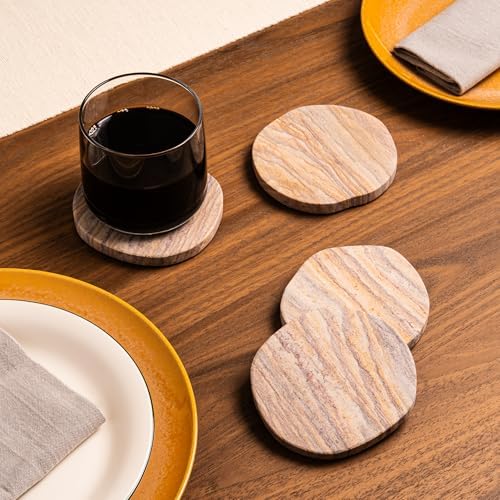 Cork & Mill Absorbent Sandstone Coasters for Drinks, Set of 4