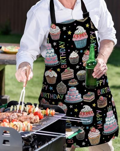 Happy Birthday Aprons for Women Men with Pockets, Cartoon Funny