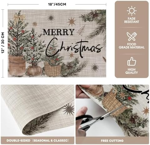 Artoid Mode Xmas Trees Holly Pine Cone Vinyl Christmas Placemats Set