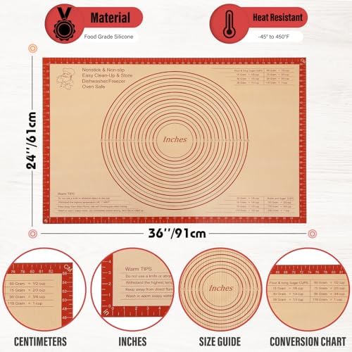 36 x 24 Inch Silicone Pastry Mat with Measurements