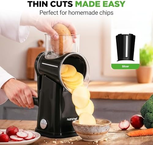 NutriChef 5-in-1 Cheese Grater & Shredder, Black