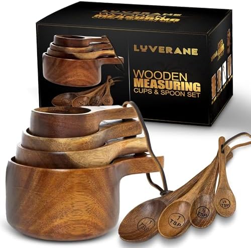8 Piece Wooden Measuring Cups and Spoons set - Solid Acacia Wood with