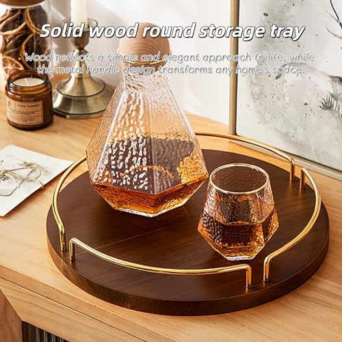 Metal and Wood Round Tray Wooden Coffee Table Tray Decor for Empty