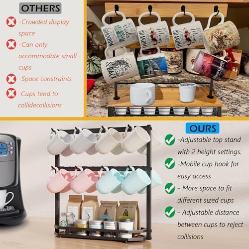 Coffee Mug Holder with Movable Hooks,16 Capacity Coffee Cup Holder for