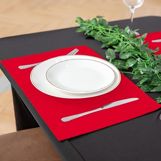 Cloth Red Placemats Set of 8, Linen Type Fabric Placemats Machine