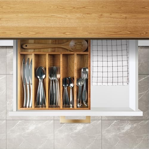 KITEISCAT Acacia Wood Silverware Organizer, 7-Compartment